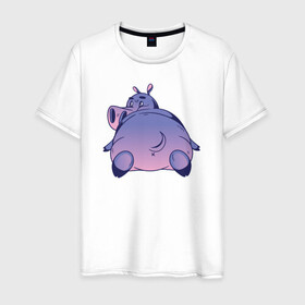 Мужская футболка хлопок с принтом Бегемотик , 100% хлопок | прямой крой, круглый вырез горловины, длина до линии бедер, слегка спущенное плечо. | hippo | бегемот | бегемотик | гиппопотам