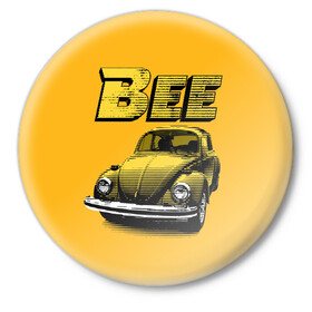 Значок с принтом Transformers Bee ,  металл | круглая форма, металлическая застежка в виде булавки | bumblebee | transformers | автоботы | бамблби | мегатрон | оптимус прайм | роботы | трансформеры