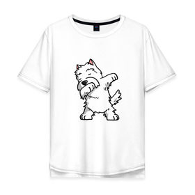 Мужская футболка хлопок Oversize с принтом Dabbing Dog , 100% хлопок | свободный крой, круглый ворот, “спинка” длиннее передней части | 