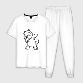 Мужская пижама хлопок с принтом Dabbing Dog , 100% хлопок | брюки и футболка прямого кроя, без карманов, на брюках мягкая резинка на поясе и по низу штанин
 | 