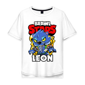 Мужская футболка хлопок Oversize с принтом BRAWL STARS WEREWOLF LEON , 100% хлопок | свободный крой, круглый ворот, “спинка” длиннее передней части | brawl stars | brawl stars werewolf leon | brawler | leon | werewolf | бравл старз | бравлер | волк | леон | оборотень | оборотень леон
