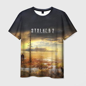 Мужская футболка 3D с принтом STALKER 2 , 100% полиэфир | прямой крой, круглый вырез горловины, длина до линии бедер | s.t.a.l.k.e.r. | stalker | арт | зона | зона отчуждения | игра | мутант | пейзаж | припять | радиация | радиоктивный фон | сталкер | чернобыль