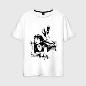 Женская футболка хлопок Oversize с принтом Мия Уоллес Криминальное чтиво , 100% хлопок | свободный крой, круглый ворот, спущенный рукав, длина до линии бедер
 | криминальное чтиво | миа | мия | мия уоллес | тарантино