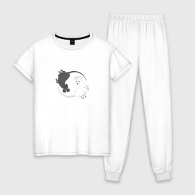 Женская пижама хлопок с принтом Крысы Инь Ян 2020 год , 100% хлопок | брюки и футболка прямого кроя, без карманов, на брюках мягкая резинка на поясе и по низу штанин | 