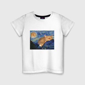 Детская футболка хлопок с принтом Звёздная ночь и коты , 100% хлопок | круглый вырез горловины, полуприлегающий силуэт, длина до линии бедер | арт | ван гог | животные | звёздная ночь | искусство | картина | котик | коты | кошка | мем | прикол | смешная картинка | юмор