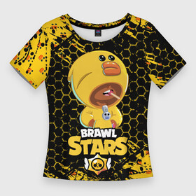 Женская футболка 3D Slim с принтом BRAWL STARS SALLY LEON. ,  |  | brawl stars | leon | moba | pattern | sally leon | бравл старс | жанр | игра | леон | паттерн | утка