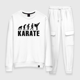 Женский костюм хлопок с принтом Karate Evolution , 100% хлопок | на свитшоте круглая горловина, мягкая резинка по низу. Брюки заужены к низу, на них два вида карманов: два 