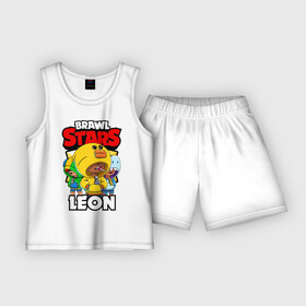Детская пижама с шортами хлопок с принтом BRAWL STARS LEON ,  |  | brawl stars | brawl stars leon | brawler | leon | sally | shark | акула | бравл старз | бравлер | леон | салли