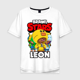 Мужская футболка хлопок Oversize с принтом BRAWL STARS LEON , 100% хлопок | свободный крой, круглый ворот, “спинка” длиннее передней части | brawl stars | brawl stars leon | brawler | leon | sally | shark | акула | бравл старз | бравлер | леон | салли