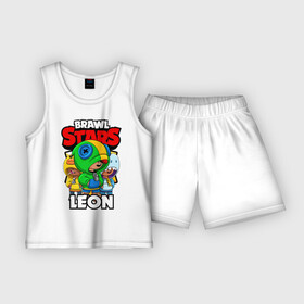 Детская пижама с шортами хлопок с принтом BRAWL STARS LEON ,  |  | brawl stars | brawl stars leon | brawler | leon | sally | shark | акула | бравл старз | бравлер | леон | салли