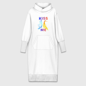 Платье удлиненное хлопок с принтом Kiss Me ,  |  | cyber | kiss | абстракция | волны | любовь | поцелуй