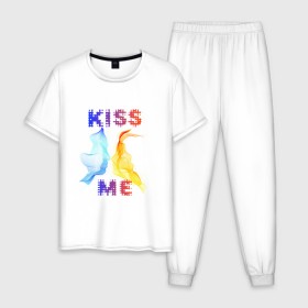 Мужская пижама хлопок с принтом Kiss Me , 100% хлопок | брюки и футболка прямого кроя, без карманов, на брюках мягкая резинка на поясе и по низу штанин
 | cyber | kiss | абстракция | волны | любовь | поцелуй