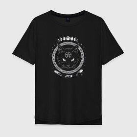 Мужская футболка хлопок Oversize с принтом Кот во тьме , 100% хлопок | свободный крой, круглый ворот, “спинка” длиннее передней части | кот | кристаллы | лунный цикл | пентаграмма | рисунок | тьма