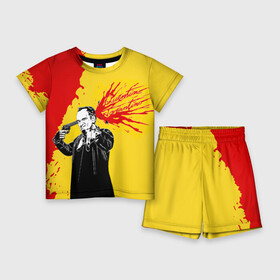 Детский костюм с шортами 3D с принтом Квентин Тарантино  shot ,  |  | quentin jerome tarantino | желтые | квентин тарантино | крименальное чтиво | по фильмам | тарантино | фильмы тарантино | яркие
