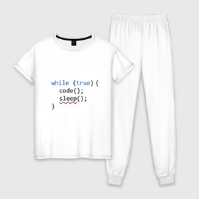 Женская пижама хлопок с принтом Code - sleep , 100% хлопок | брюки и футболка прямого кроя, без карманов, на брюках мягкая резинка на поясе и по низу штанин | c | c++ | code | coder | computer | hacker | java | programm | tag | жизнь | код | кодер | программа | программист | сон | хакер | хочу спать