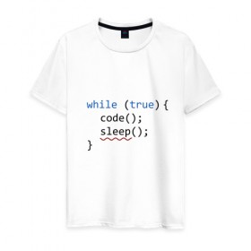 Мужская футболка хлопок с принтом Code - sleep , 100% хлопок | прямой крой, круглый вырез горловины, длина до линии бедер, слегка спущенное плечо. | Тематика изображения на принте: c | c++ | code | coder | computer | hacker | java | programm | tag | жизнь | код | кодер | программа | программист | сон | хакер | хочу спать