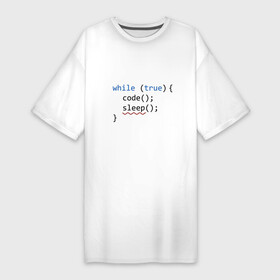 Платье-футболка хлопок с принтом Code  sleep ,  |  | c | c++ | code | coder | computer | hacker | java | programm | tag | жизнь | код | кодер | программа | программист | сон | хакер | хочу спать