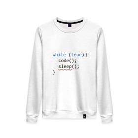 Женский свитшот хлопок с принтом Code - sleep , 100% хлопок | прямой крой, круглый вырез, на манжетах и по низу широкая трикотажная резинка  | c | c++ | code | coder | computer | hacker | java | programm | tag | жизнь | код | кодер | программа | программист | сон | хакер | хочу спать