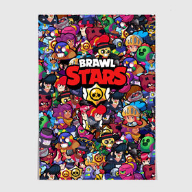 Постер с принтом ПЕРСОНАЖИ BRAWL STARS , 100% бумага
 | бумага, плотность 150 мг. Матовая, но за счет высокого коэффициента гладкости имеет небольшой блеск и дает на свету блики, но в отличии от глянцевой бумаги не покрыта лаком | Тематика изображения на принте: bibi | brawl stars | brock | bull | crow | dinomike | el primo | leon | mobile game | nita | poko | ricochet | stars | tara | бравл старс | ворон | леон | мобильные игры