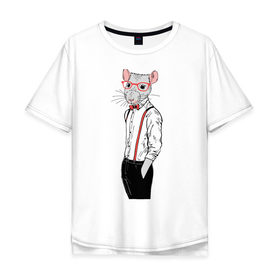 Мужская футболка хлопок Oversize с принтом Крыса в очках , 100% хлопок | свободный крой, круглый ворот, “спинка” длиннее передней части | год крысы | крыса | новый год