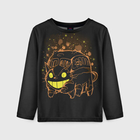 Детский лонгслив 3D с принтом My Neighbor Totoro оранжевый кот , 100% полиэстер | длинные рукава, круглый вырез горловины, полуприлегающий силуэт
 | anime | hayao miyazaki | japanese | meme | miyazaki | piano | studio ghibli | tokyo | totoro | гибли | котобус | мой | сосед | сусуватари | тонари | тоторо | хаяо миядзаки
