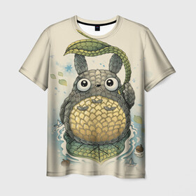 Мужская футболка 3D с принтом My Neighbor Totoro заяц с чешуей , 100% полиэфир | прямой крой, круглый вырез горловины, длина до линии бедер | anime | hayao miyazaki | japanese | meme | miyazaki | piano | studio ghibli | tokyo | totoro | гибли | котобус | мой | сосед | сусуватари | тонари | тоторо | хаяо миядзаки