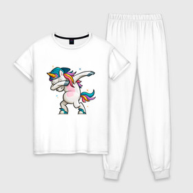 Женская пижама хлопок с принтом Единорог , 100% хлопок | брюки и футболка прямого кроя, без карманов, на брюках мягкая резинка на поясе и по низу штанин | art | cap | dab | rainbow unicorn | stars | unicorn | арт | единорог | звезды | кепка | радужный единорог