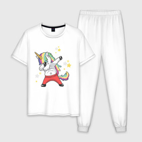 Мужская пижама хлопок с принтом Единорог , 100% хлопок | брюки и футболка прямого кроя, без карманов, на брюках мягкая резинка на поясе и по низу штанин
 | art | dab | love candy | rainbow unicorn | stars | unicorn | арт | единорог | звезды | радужный единорог