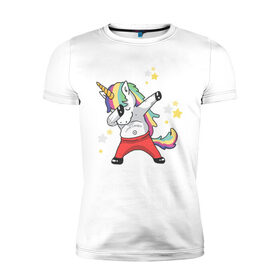 Мужская футболка хлопок Slim с принтом Единорог , 92% хлопок, 8% лайкра | приталенный силуэт, круглый вырез ворота, длина до линии бедра, короткий рукав | art | dab | love candy | rainbow unicorn | stars | unicorn | арт | единорог | звезды | радужный единорог