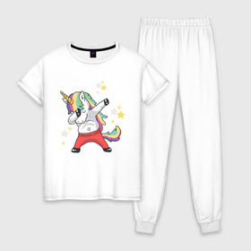Женская пижама хлопок с принтом Единорог , 100% хлопок | брюки и футболка прямого кроя, без карманов, на брюках мягкая резинка на поясе и по низу штанин | art | dab | love candy | rainbow unicorn | stars | unicorn | арт | единорог | звезды | радужный единорог