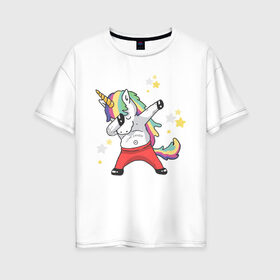 Женская футболка хлопок Oversize с принтом Единорог , 100% хлопок | свободный крой, круглый ворот, спущенный рукав, длина до линии бедер
 | art | dab | love candy | rainbow unicorn | stars | unicorn | арт | единорог | звезды | радужный единорог
