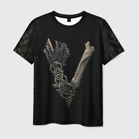 Мужская футболка 3D с принтом Vikings (bones logo) , 100% полиэфир | прямой крой, круглый вырез горловины, длина до линии бедер | bones | good | skull | viking | vikings | бог | викинг | викинги | кости | скандинавы | череп | язычник