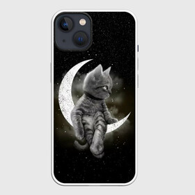 Чехол для iPhone 13 с принтом Кот на луне ,  |  | cat | kitten | звёзды | космос | кот | котейка | котёнок | кошка | луна