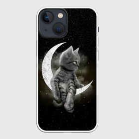 Чехол для iPhone 13 mini с принтом Кот на луне ,  |  | cat | kitten | звёзды | космос | кот | котейка | котёнок | кошка | луна