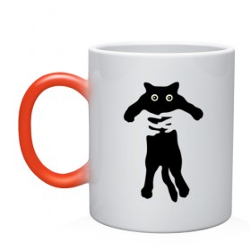 Кружка хамелеон с принтом Черный кот в руках , керамика | меняет цвет при нагревании, емкость 330 мл | cat | в руках | глаза | животное | кот | котенок | кошка | милый | черный