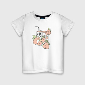 Детская футболка хлопок с принтом Персиковый Сок , 100% хлопок | круглый вырез горловины, полуприлегающий силуэт, длина до линии бедер | Тематика изображения на принте: japan | japanese | juice | peach | urban | urban style | персик | сок | стиль | урбан | япония | японский стиль