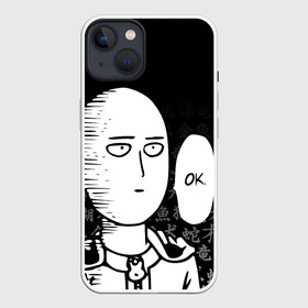 Чехол для iPhone 13 с принтом САЙТАМА НА ФОНЕ ИЕРОГЛИФОВ   SAITAMA OKEY ,  |  | one punch man | onepunchman | oppai | saitama | ван панч мен | ванпанчмен | макото миядзаки | сайтама | человек один удар