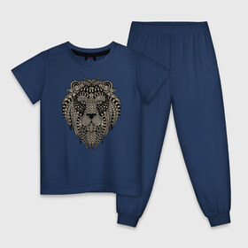 Детская пижама хлопок с принтом Metallized Lion , 100% хлопок |  брюки и футболка прямого кроя, без карманов, на брюках мягкая резинка на поясе и по низу штанин
 | голова льва | знак зодиака лев | знак льва | зодиак лев | лев | лев гороскоп | львиный | львиный портрет