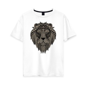 Женская футболка хлопок Oversize с принтом Metallized Lion , 100% хлопок | свободный крой, круглый ворот, спущенный рукав, длина до линии бедер
 | голова льва | знак зодиака лев | знак льва | зодиак лев | лев | лев гороскоп | львиный | львиный портрет