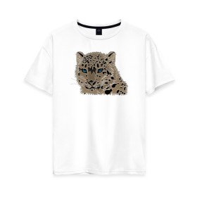 Женская футболка хлопок Oversize с принтом Metallized Snow Leopard , 100% хлопок | свободный крой, круглый ворот, спущенный рукав, длина до линии бедер
 | барс | ирбис | леопард | портрет барса | портрет леопарда | портрет ягуара | снежный барс | хищник | ягуар