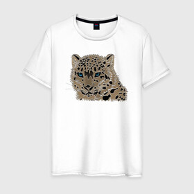 Мужская футболка хлопок с принтом Metallized Snow Leopard , 100% хлопок | прямой крой, круглый вырез горловины, длина до линии бедер, слегка спущенное плечо. | барс | ирбис | леопард | портрет барса | портрет леопарда | портрет ягуара | снежный барс | хищник | ягуар