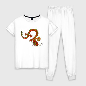 Женская пижама хлопок с принтом Metallized Red Dragon , 100% хлопок | брюки и футболка прямого кроя, без карманов, на брюках мягкая резинка на поясе и по низу штанин | азиатский дракон | восточный дракон | год дракона | дракон | змей | китайский дракон | китайский змей | красный дракон | металлический дракон | огненный дракон | японский дракон | яркий дракон