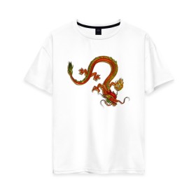 Женская футболка хлопок Oversize с принтом Metallized Red Dragon , 100% хлопок | свободный крой, круглый ворот, спущенный рукав, длина до линии бедер
 | азиатский дракон | восточный дракон | год дракона | дракон | змей | китайский дракон | китайский змей | красный дракон | металлический дракон | огненный дракон | японский дракон | яркий дракон