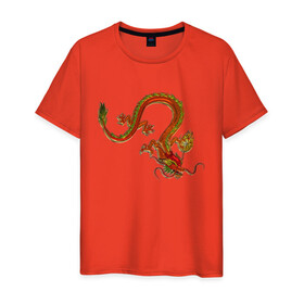 Мужская футболка хлопок с принтом Metallized Red Dragon , 100% хлопок | прямой крой, круглый вырез горловины, длина до линии бедер, слегка спущенное плечо. | Тематика изображения на принте: азиатский дракон | восточный дракон | год дракона | дракон | змей | китайский дракон | китайский змей | красный дракон | металлический дракон | огненный дракон | японский дракон | яркий дракон