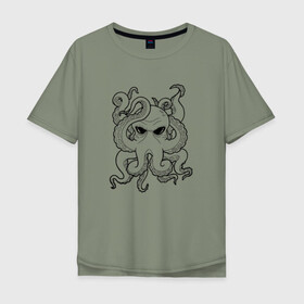 Мужская футболка хлопок Oversize с принтом Ктулху , 100% хлопок | свободный крой, круглый ворот, “спинка” длиннее передней части | ктулху | мистика | рисунок. осьминог | существо
