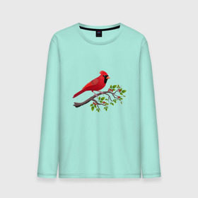 Мужской лонгслив хлопок с принтом Красный кардинал , 100% хлопок |  | Тематика изображения на принте: cardinalis cardinalis | красный кардинал | новогодняя птица | птица | птичка | рождественская птица