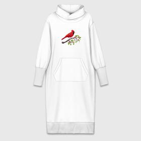Платье удлиненное хлопок с принтом Красный кардинал ,  |  | cardinalis cardinalis | красный кардинал | новогодняя птица | птица | птичка | рождественская птица