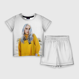 Детский костюм с шортами 3D с принтом BILLIE EILISH ,  |  | Тематика изображения на принте: ayelish | bad guy | bellyache | bilie eilish | bilie elish | billie | billie eilish | eilish | electronic | elish | music | били айлиш | билли айлиш | эйлиш | элиш