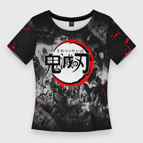 Женская футболка 3D Slim с принтом Japanese hierogliphes Demon Slayer ,  |  | demon slayer | demon slayer: kimetsu no yaiba | kimetsu | kimetsu no yaiba | nezuko | slayer | tanjiro | клинок рассекающий демонов | незуко | танджиро | шинобу кочо