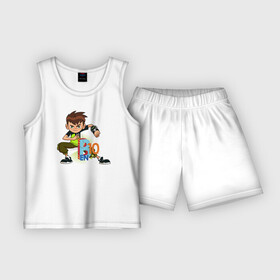 Детская пижама с шортами хлопок с принтом Бен10 ,  |  | cartoon network | dsgnkovaleva ben10 | азимус | алекс сото | бен кирби теннисон | бен10 | вилгакс | инопланетянин | омнитрикс | скутер тидвелл
